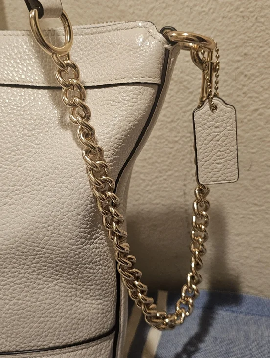 Coach Cream Pebbled Leather Shoulder Bag with Gold Chain Accent - Picture 3 of 9